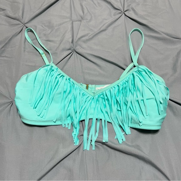 Gianni Bini Estilo Fringe Turquoise String Bikini Top L - Picture 3 of 9